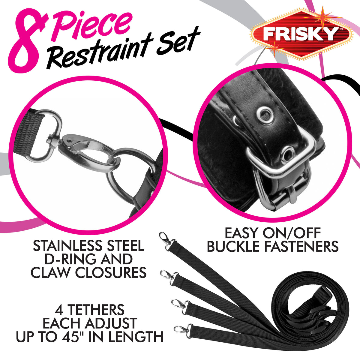 Frisky 8 Piece Restraint Set – restraints and cuffs, Metal (view 4)