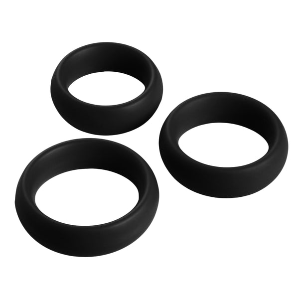 3 Piece Silicone Cock Ring Set - Black, Silicone