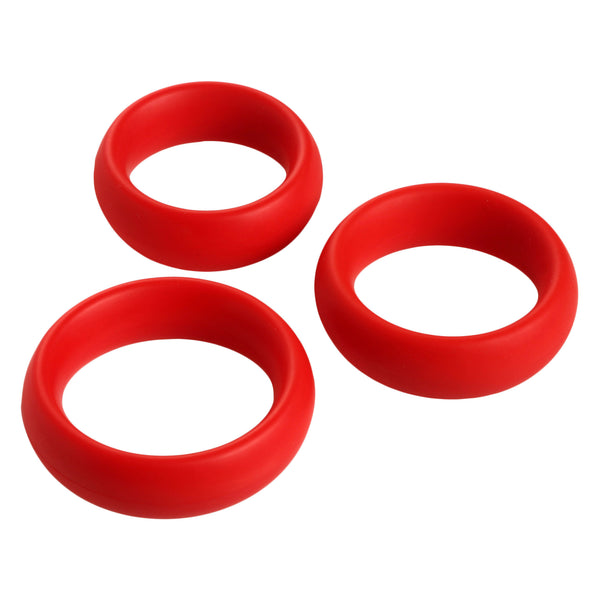 3 Piece Silicone Cock Ring Set - Red, Silicone