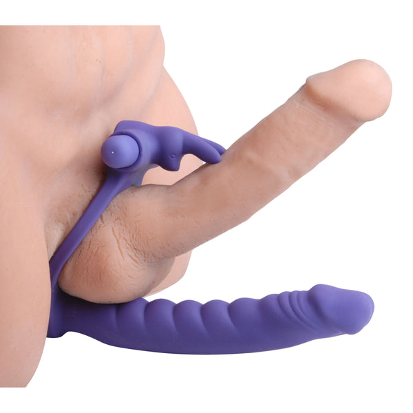 Double Delight Dual Penetration Vibrating Rabbit Cock Ring, Silicone