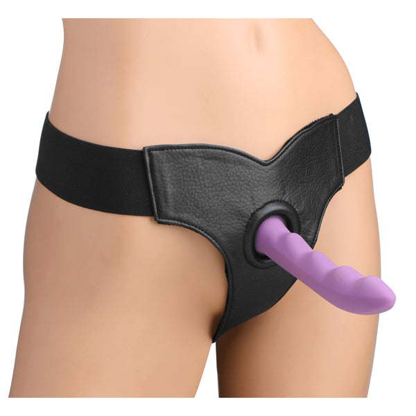 Bella Velvet Lined Elastic Strap On Harness – strap-on and harness, Leather