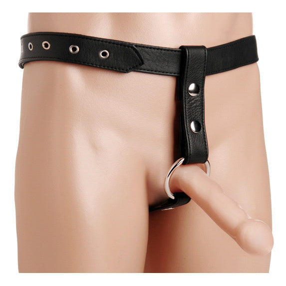 Leather Butt Plug Harness with Cock Ring, Metal (view 2)
