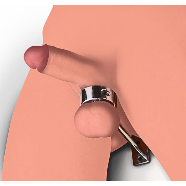 Locking Mounted CBT Scrotum Cuff with Bar – cock ring, Metal