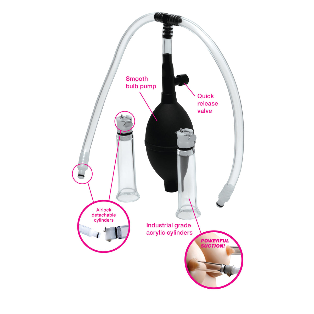 Nipple Pumping System with Dual Detachable Acrylic Cylinders – penis pump and enhancer, PVC (view 7)