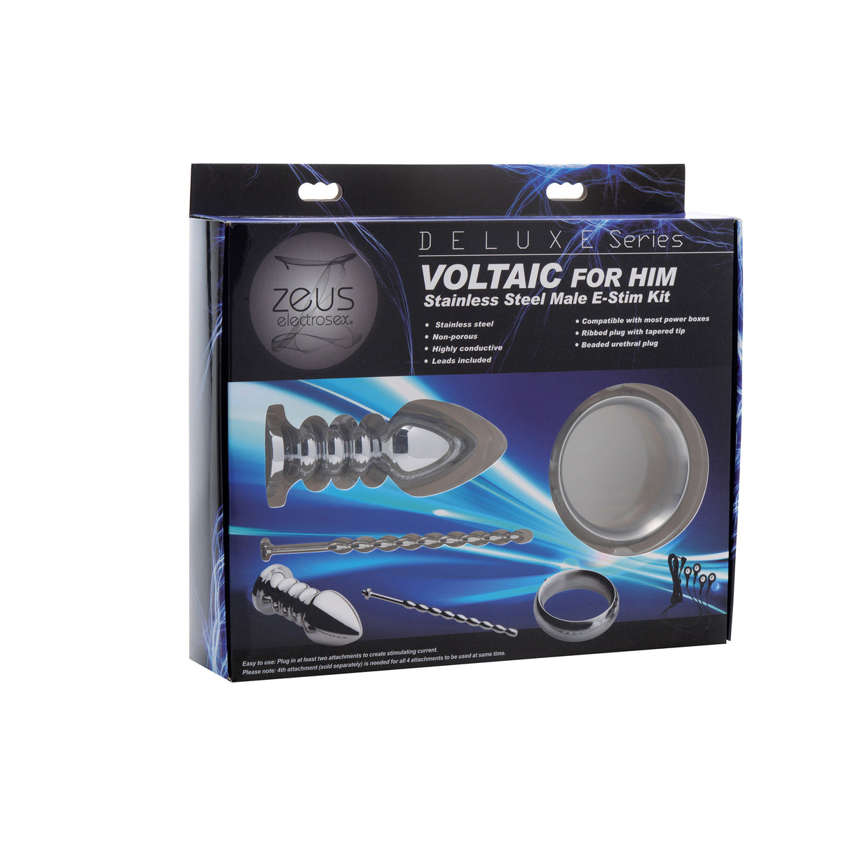 Zeus Deluxe Series Voltaic For Him Stainless Steel Male E-stim Kit – electro play, Metal (view 5)