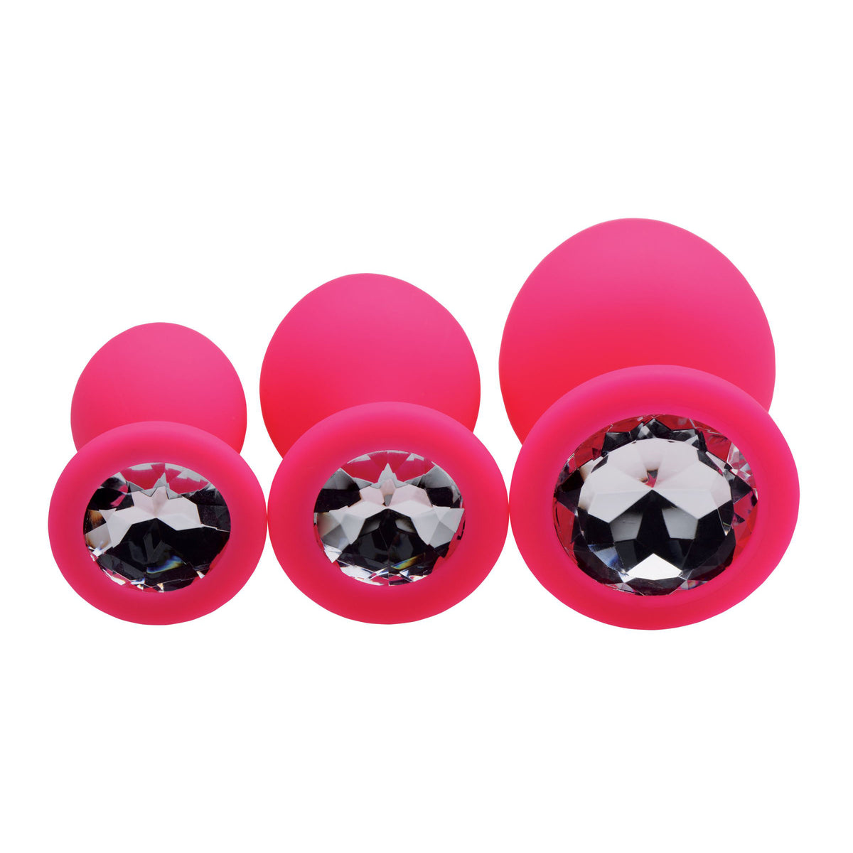 Pink Pleasure 3 Piece Silicone Anal Plugs with Gems – butt plug, Silicone