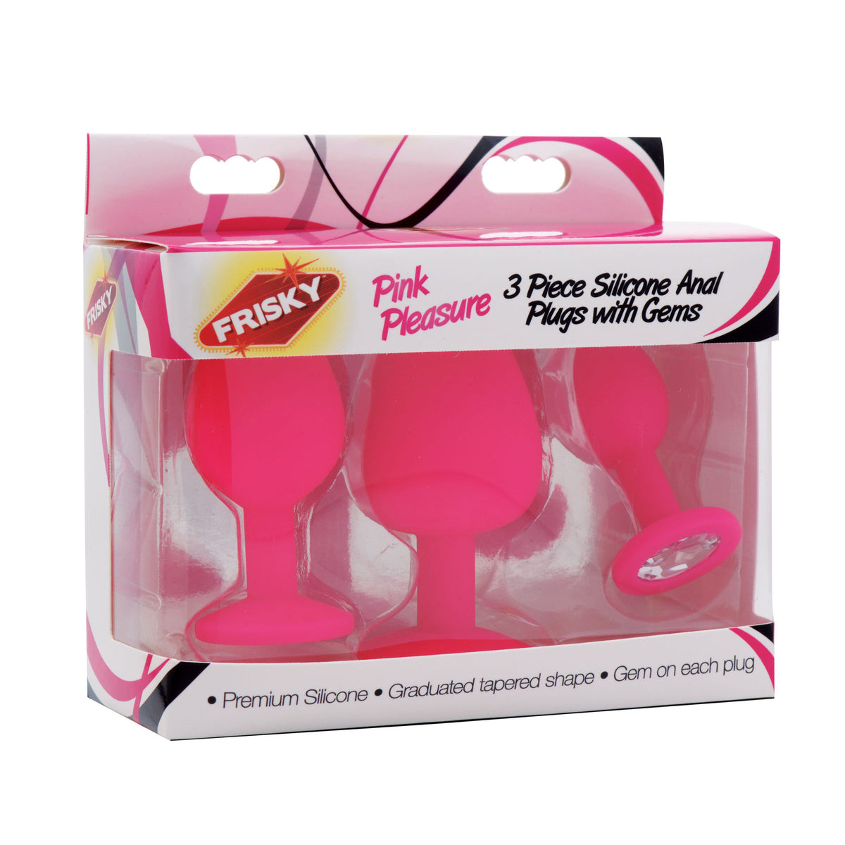 Pink Pleasure 3 Piece Silicone Anal Plugs with Gems – butt plug, Silicone (view 4)