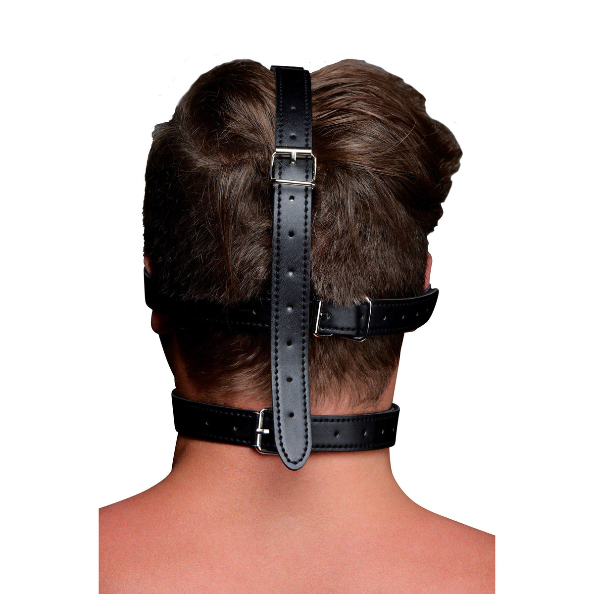 Blindfold Harness and Black Ball Gag, Metal (view 3)