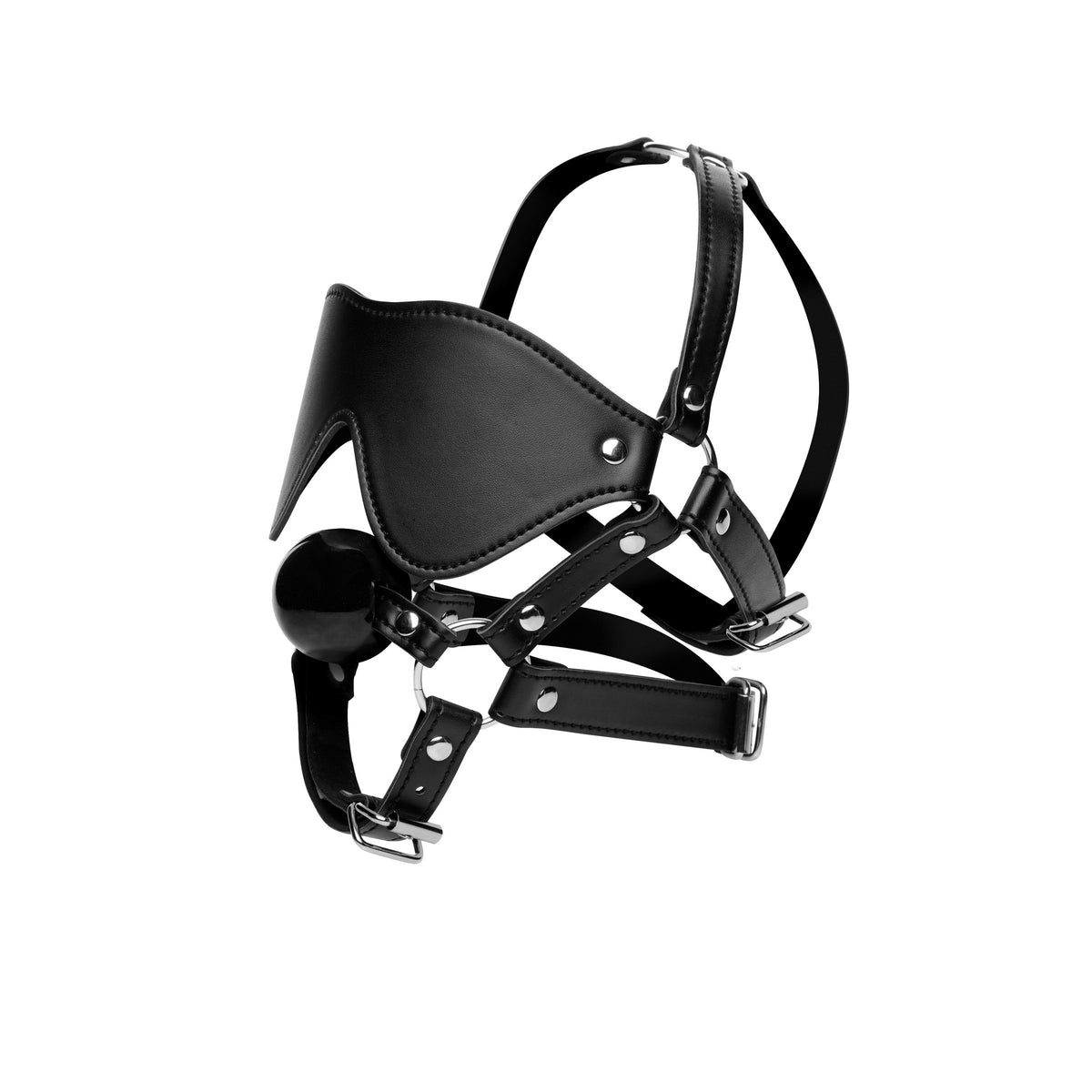 Blindfold Harness and Black Ball Gag, Metal (view 2)