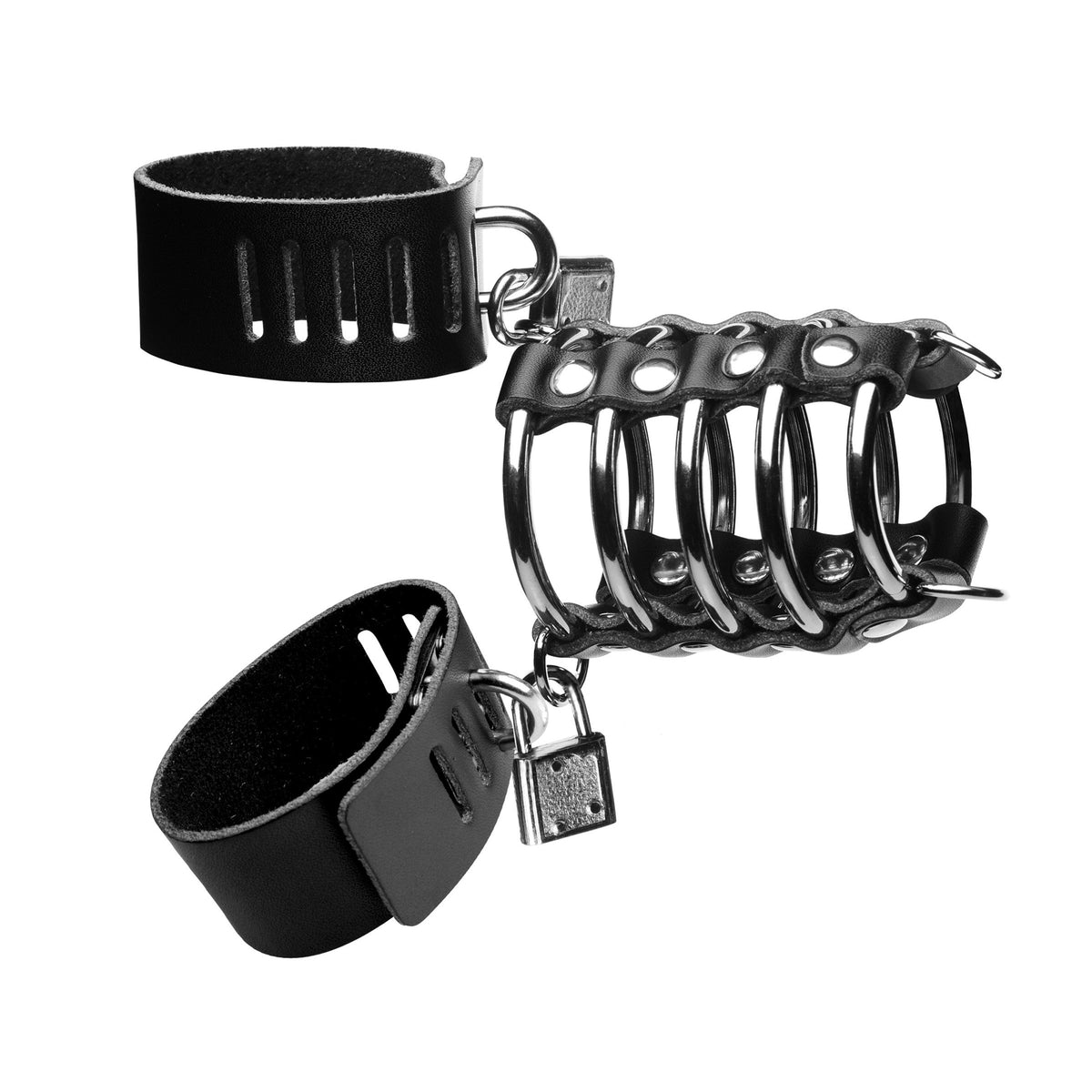 Maximum Submission Gates of Hell Locking Leather and Steel Cage – restraints and cuffs, Metal (view 2)