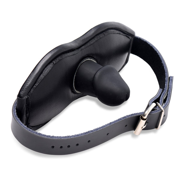 Leather Padded Silicone Penis Mouth Gag, Silicone