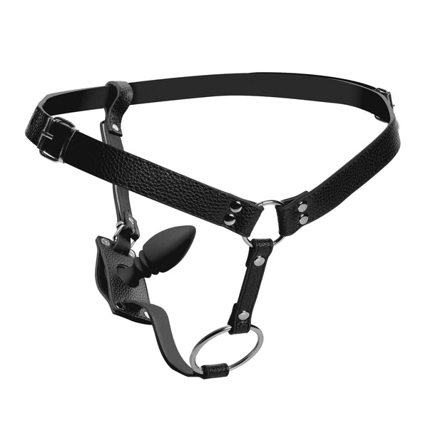 Male Cock Ring Harness with Silicone Anal Plug, Silicone