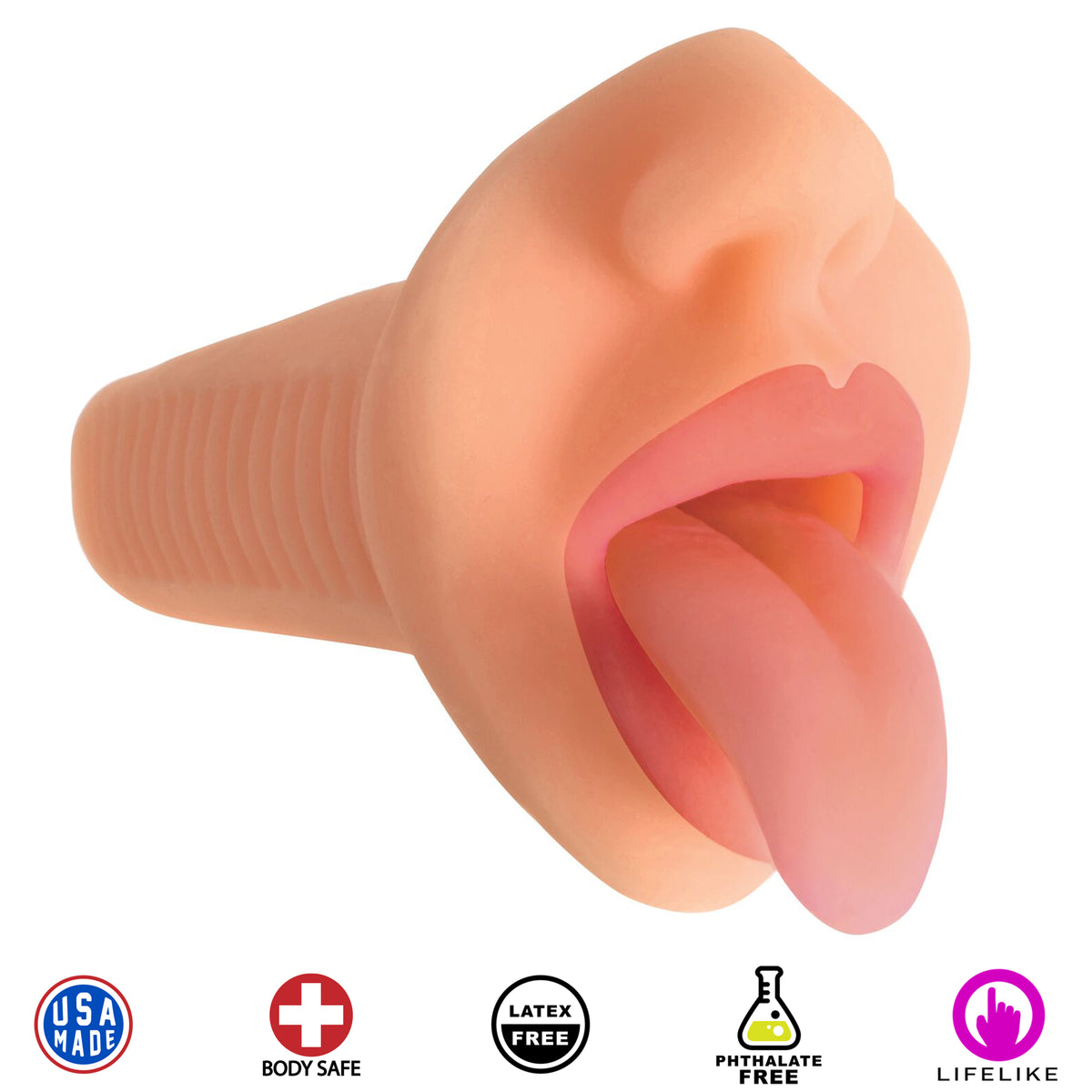 Mistress Courtney Vibrating Mouth Stroker- Flesh – masturbator, TPE (view 3)