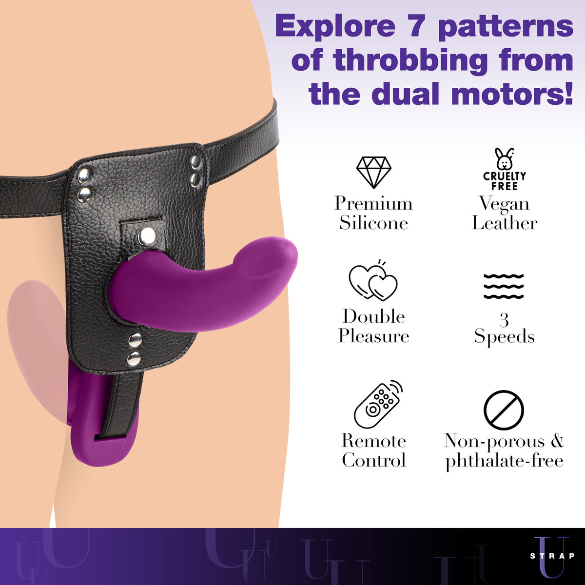 Double Take 10X Double Penetration Vibrating Strap-on Harness - Purple – strap-on and harness, Silicone (view 5)