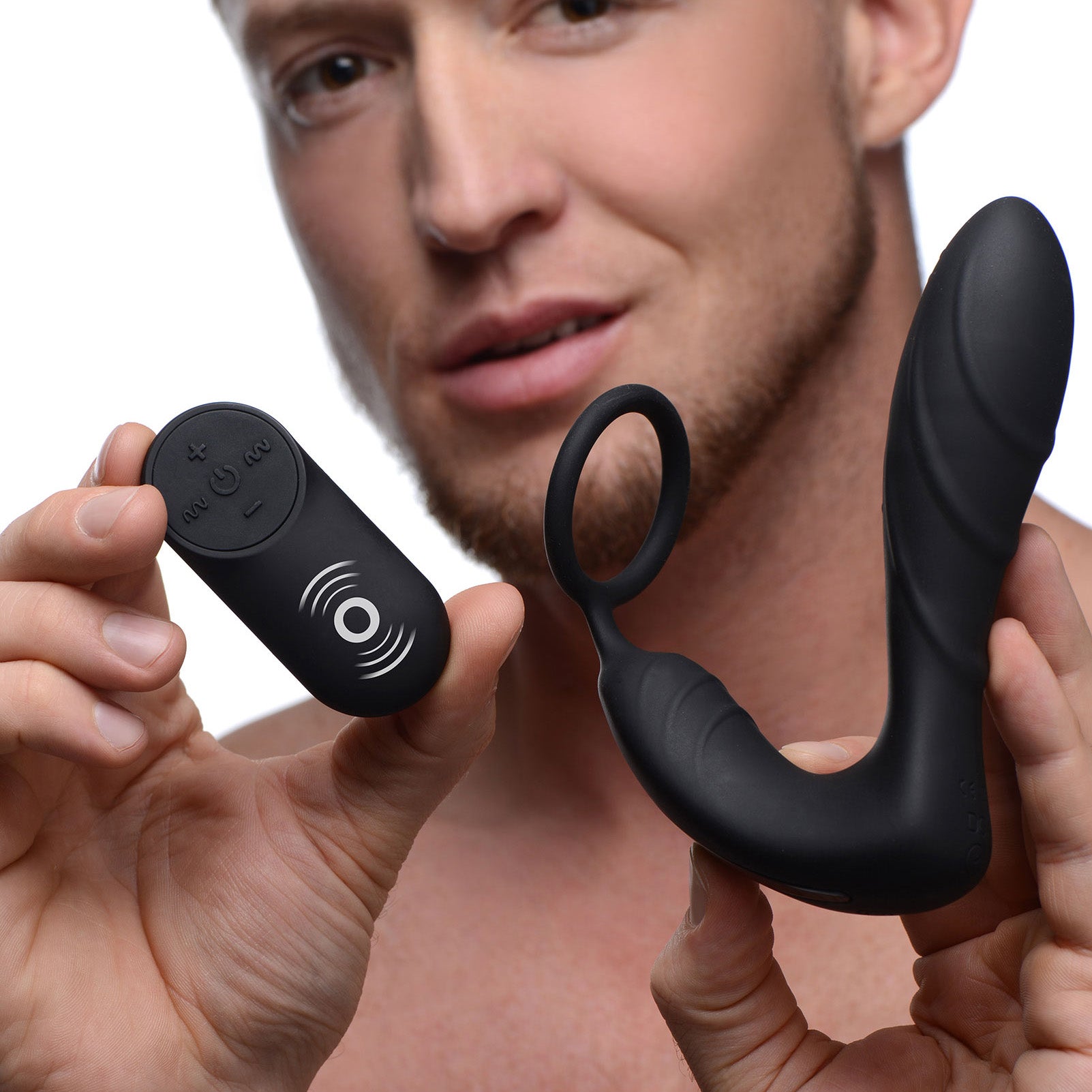 Silicone Prostate Vibrator and Strap Remote Control Vibrators - Black