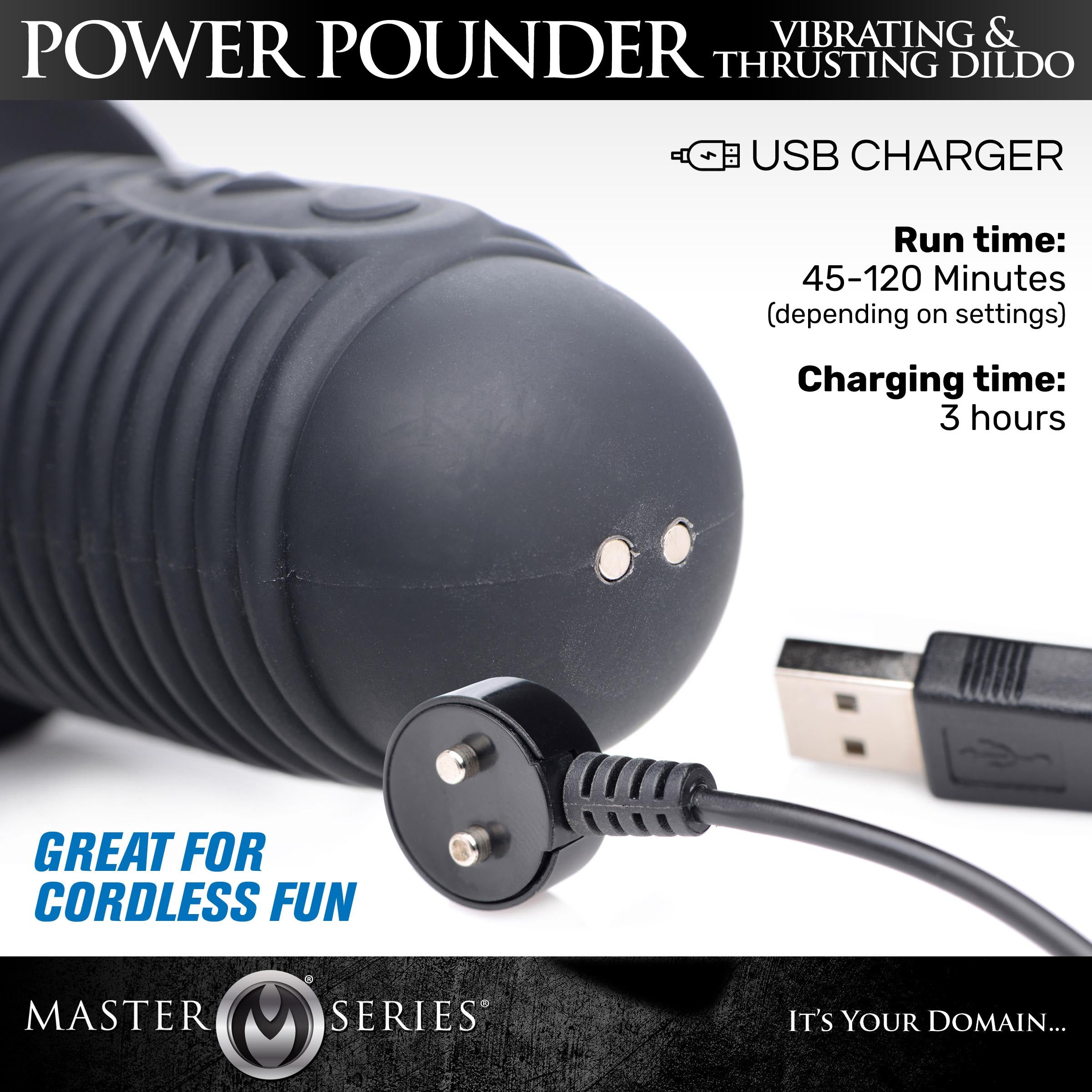 Power Pounder Silicone Dildo Thrusting Vibrator - Black
