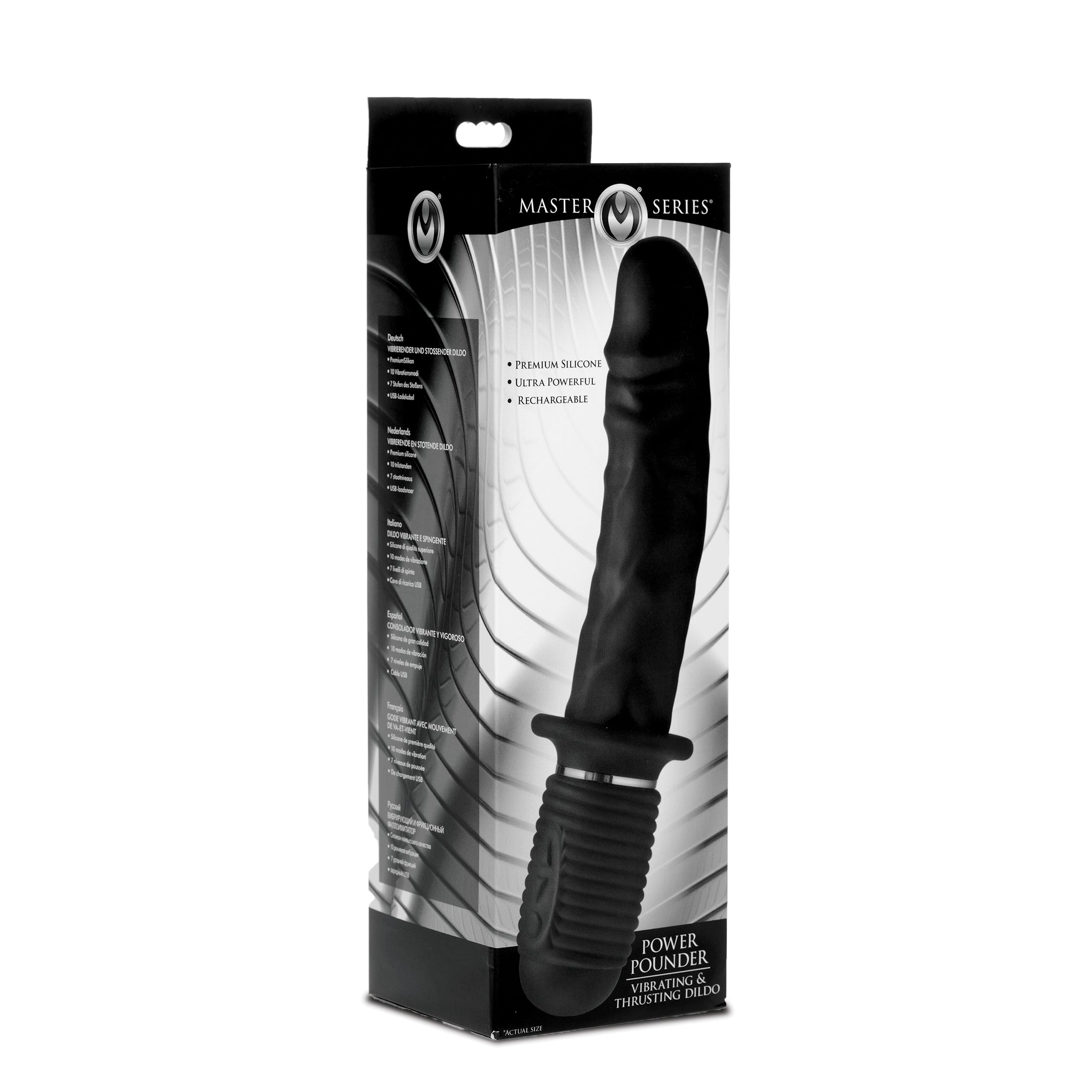 Power Pounder Silicone Dildo Thrusting Vibrator - Black