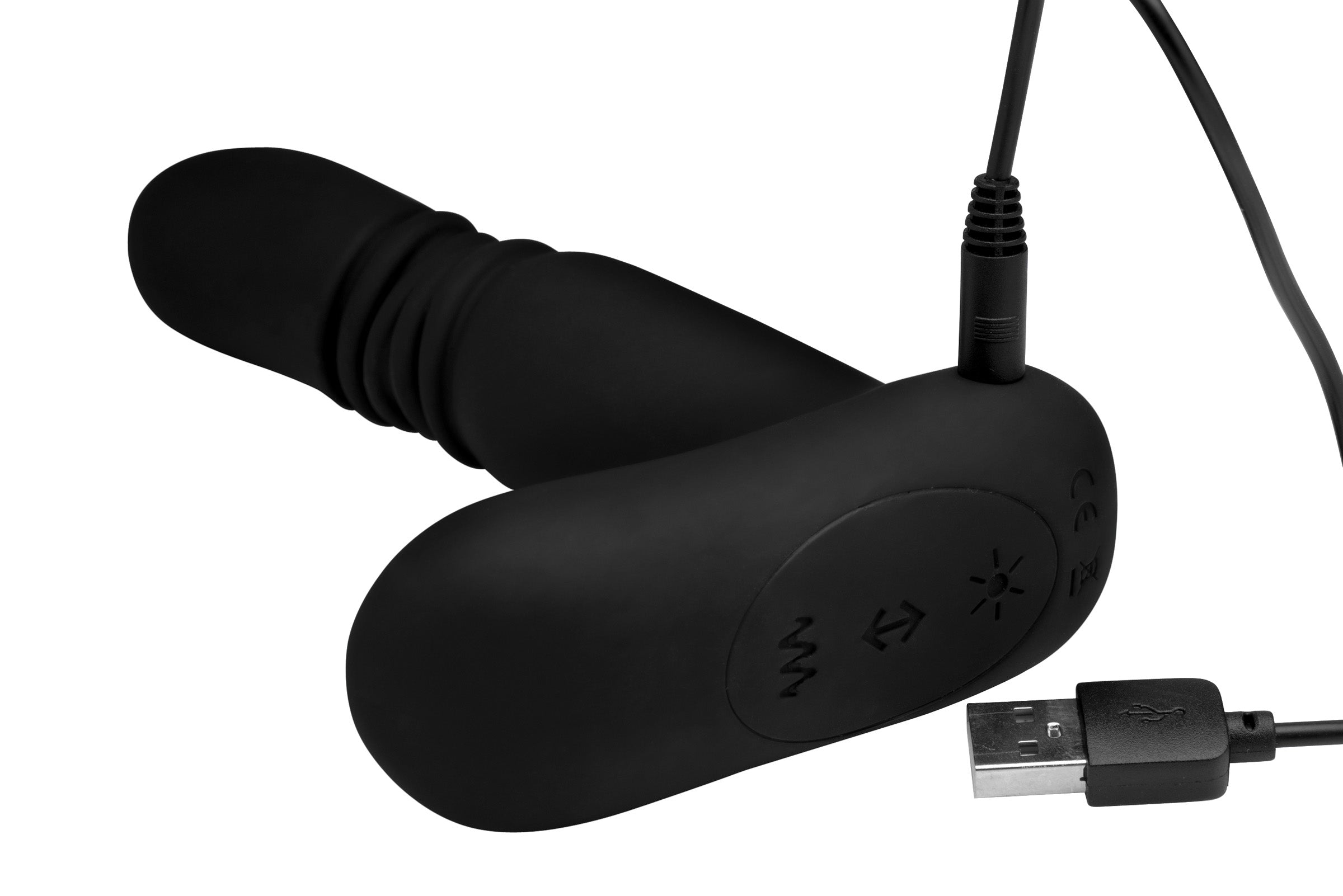 Silicone Anal Plug With Remote Control Thrusting Vibrator - Black