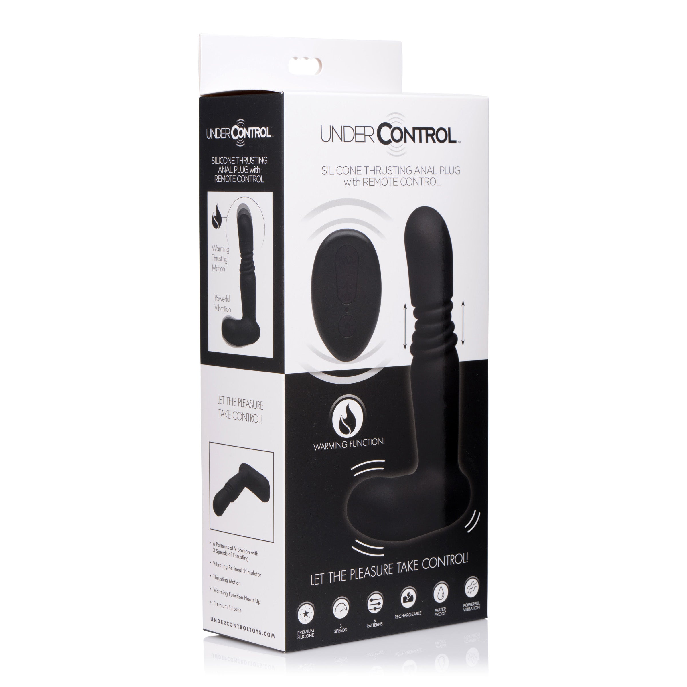 Silicone Anal Plug With Remote Control Thrusting Vibrator - Black
