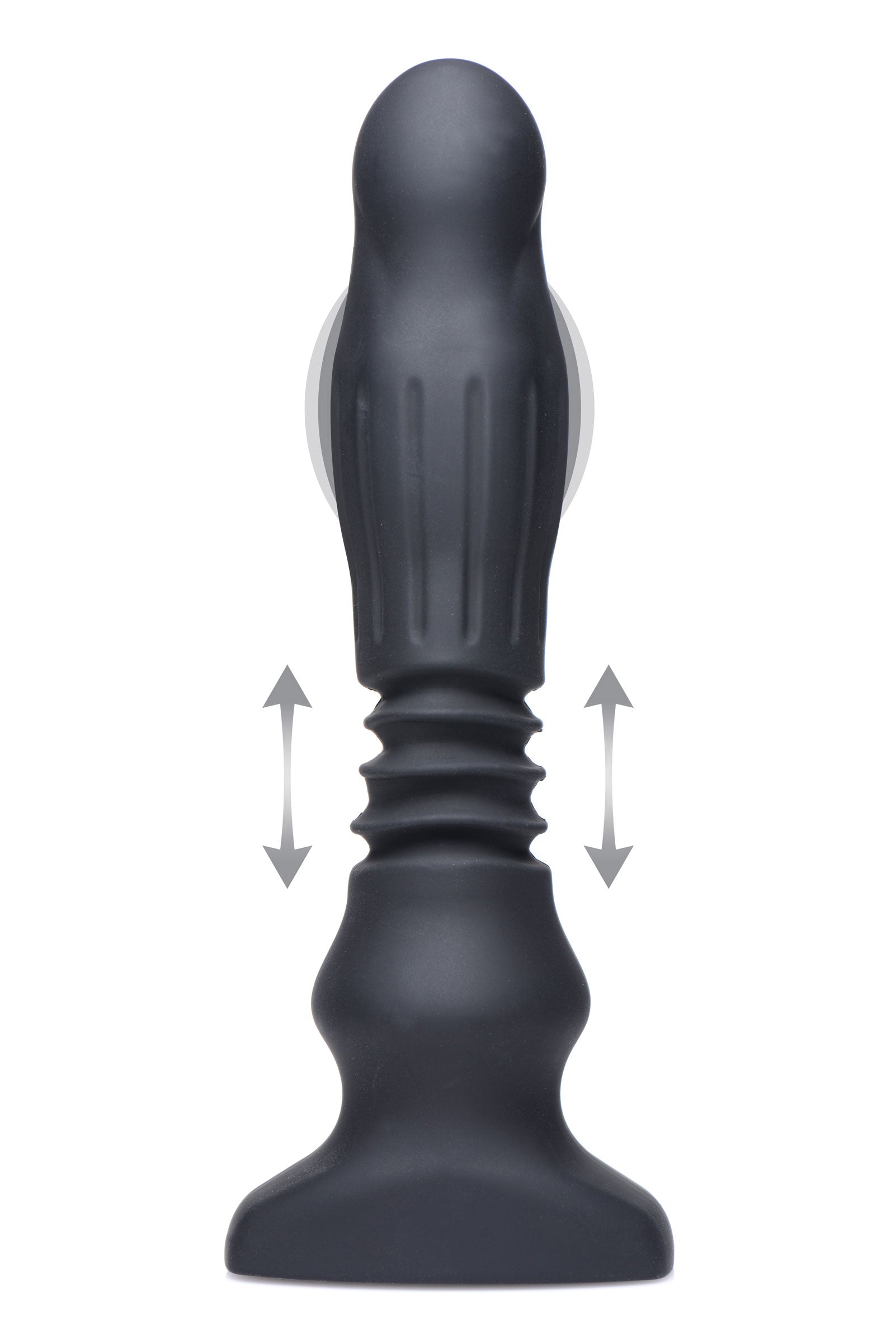 Silicone Swelling and Thrusting Plug with Remote Control Thrusting Vibrator - Black