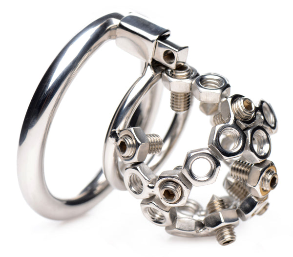 Bolted Chastity Cage with Spikes – chastity device, Metal