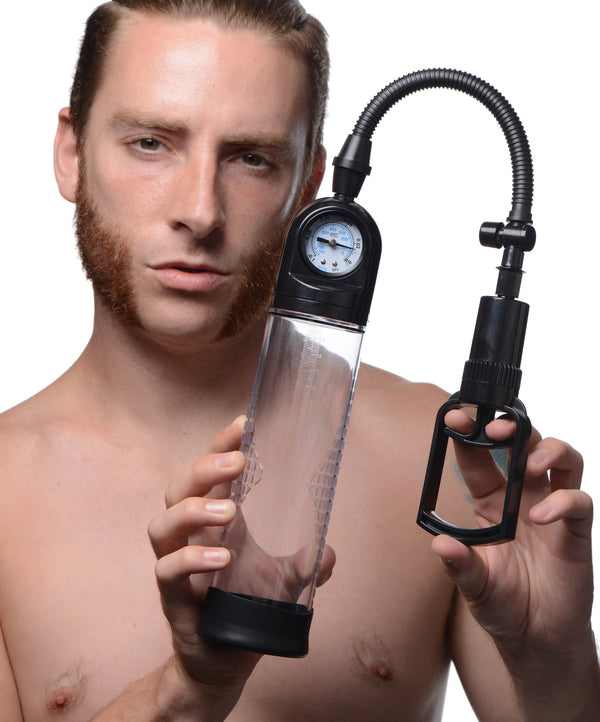 Trigger Penis Pump with Built-in Pressure Gauge – penis pump and enhancer, Silicone