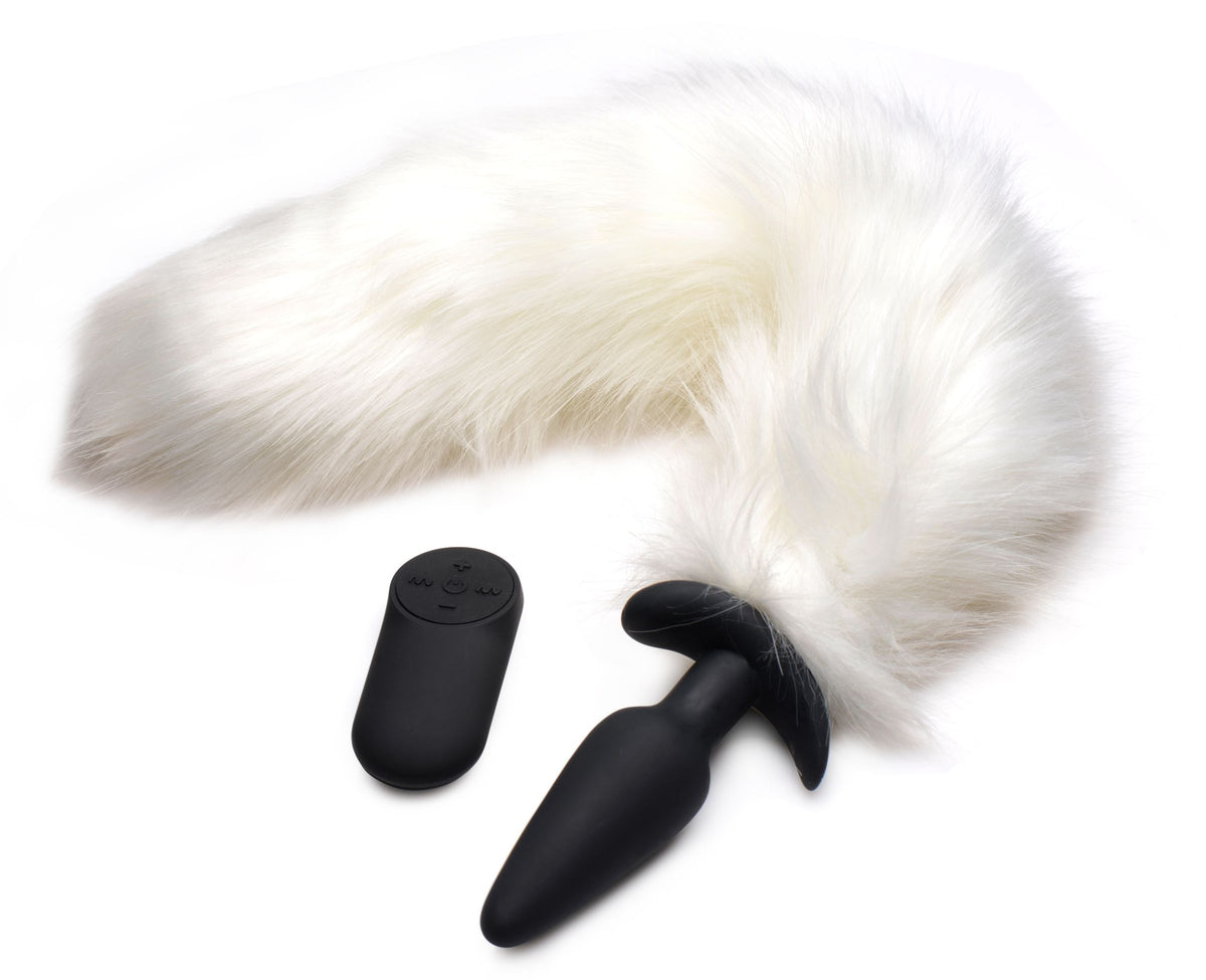 Vibrating White Fox Tail Slender Anal Plug – butt plug, Silicone (view 5)