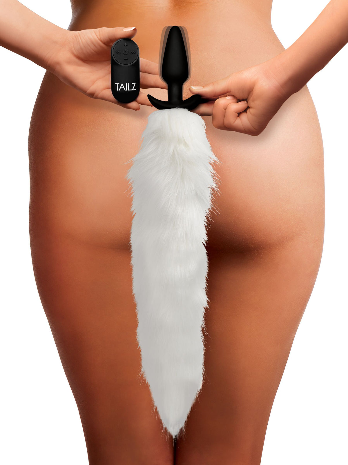 Vibrating White Fox Tail Slender Anal Plug – butt plug, Silicone