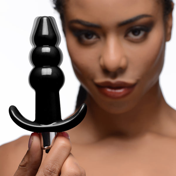 Ribbed Vibrating Butt Plug - Black, TPE