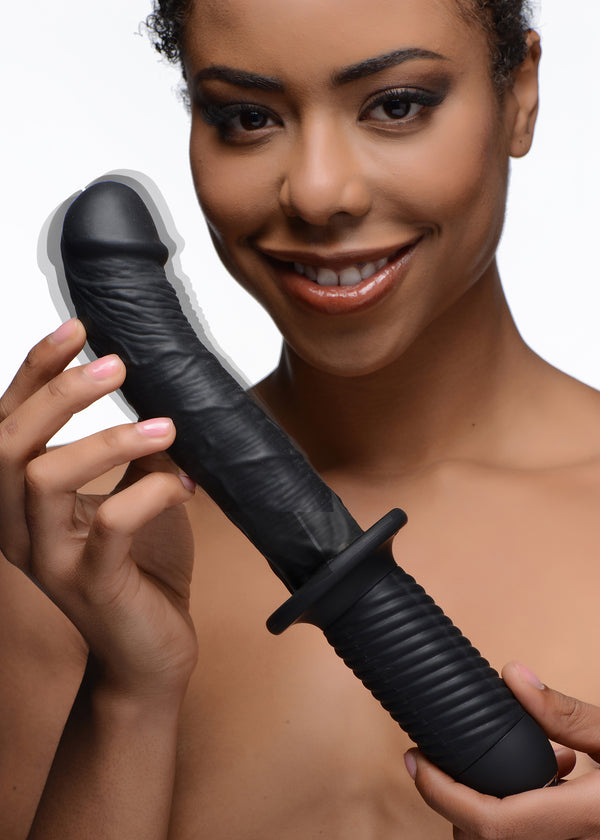The Large Realistic 10X Silicone Vibrator with Handle, Silicone