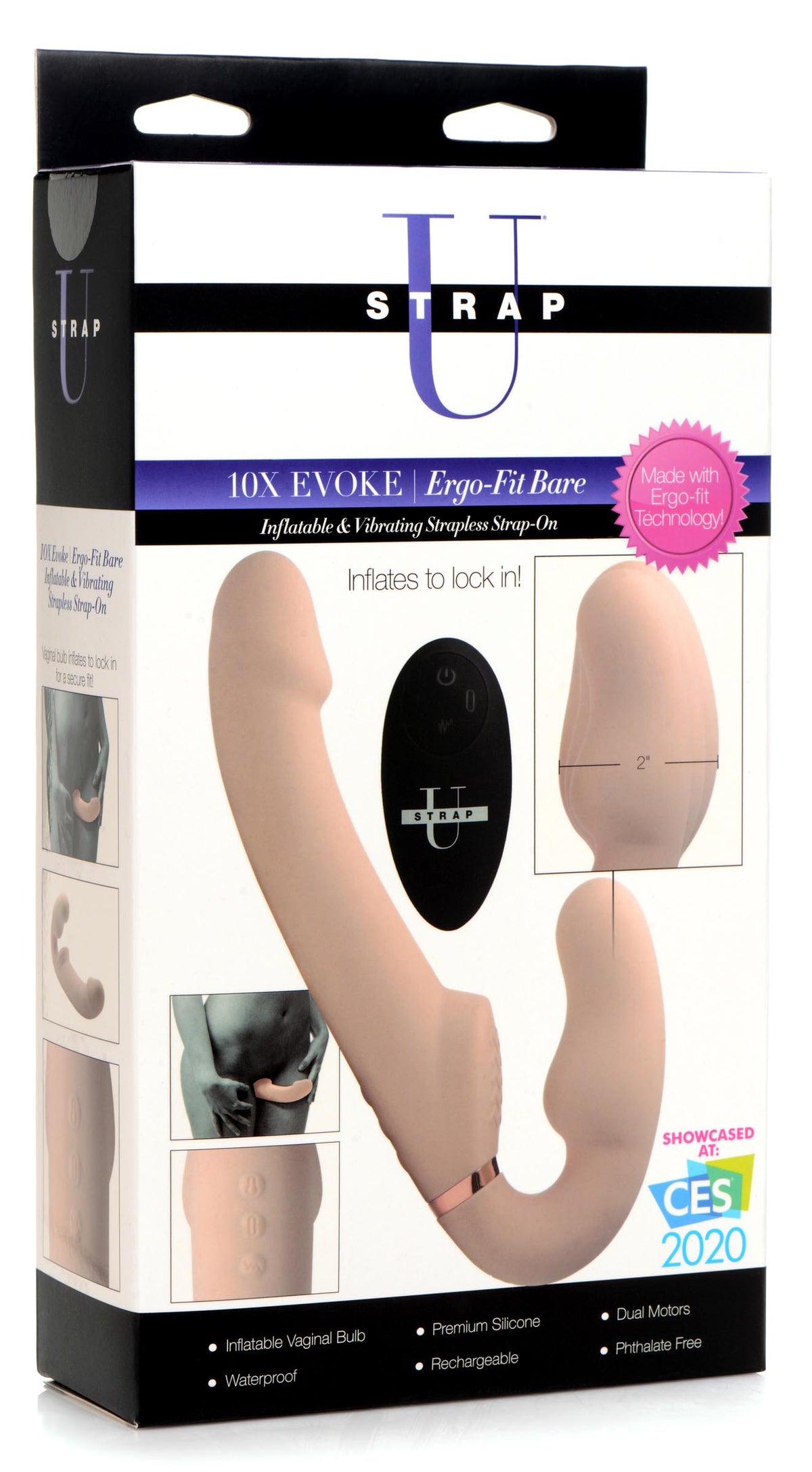 Remote Control Inflatable Vibrating Silicone Ergo Fit Strapless Strap-On – strap-on and harness, Silicone (view 7)