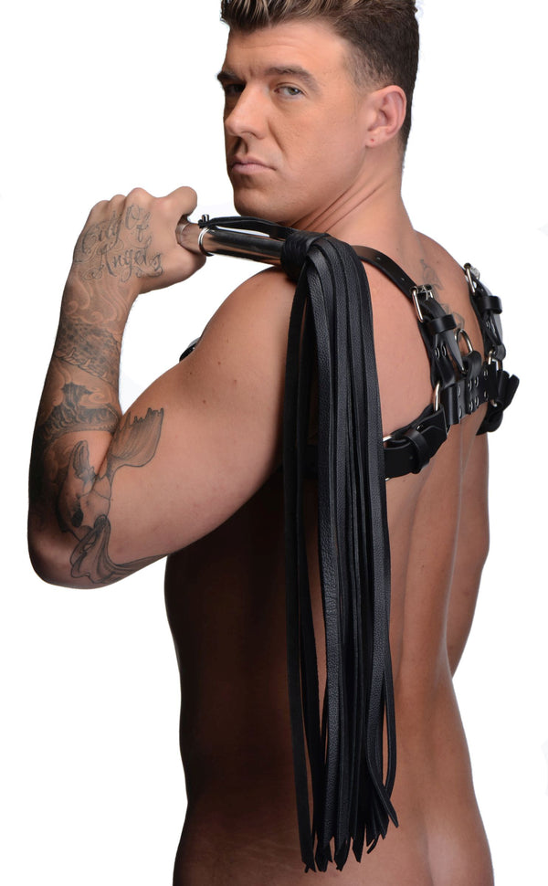 Leather Flogger with Stainless Steel Handle – impact play, Metal