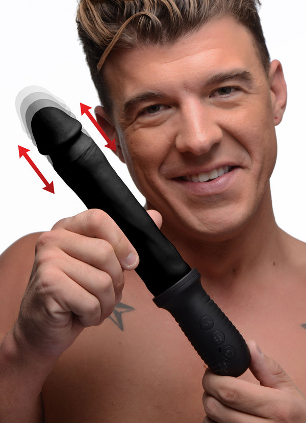 8X Auto Pounder Vibrating and Thrusting Dildo with Handle - Black, Silicone
