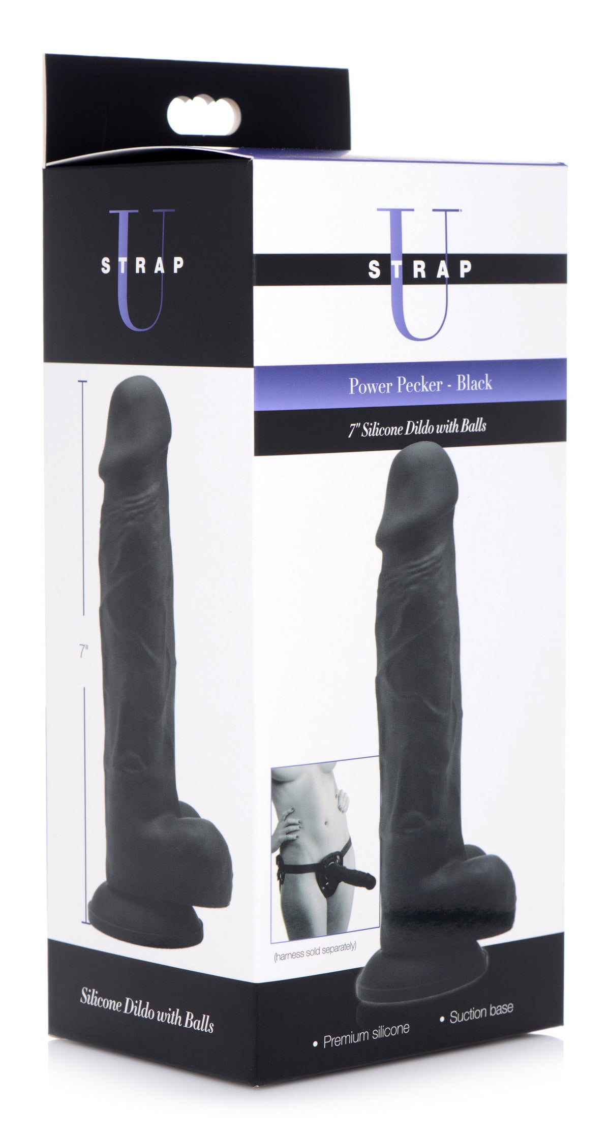 Power Pecker 7 Inch Silicone Dildo with Balls - Black, Silicone (view 6)