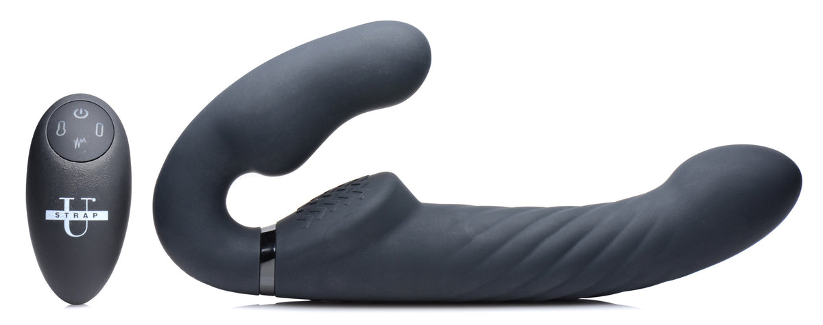 Ergo-Fit Twist Inflatable Vibrating Silicone Strapless Strap-on - Black – strap-on and harness, Silicone (view 4)