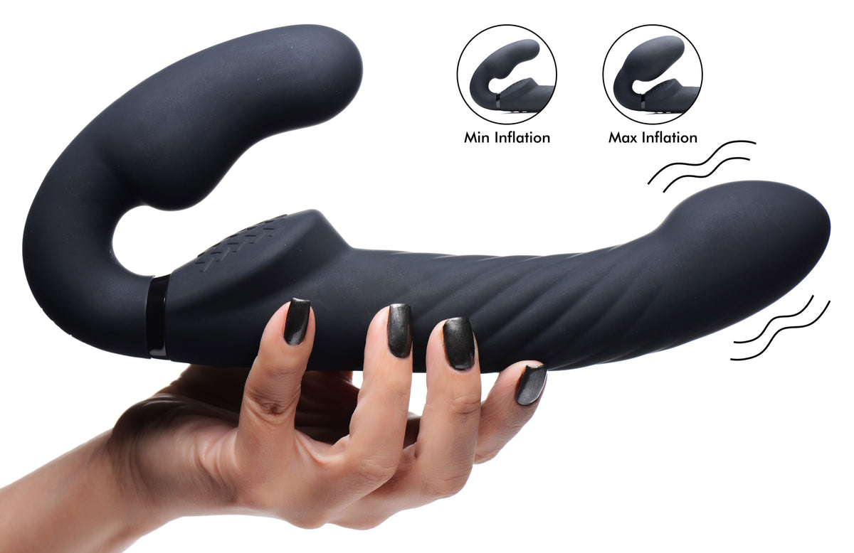 Ergo-Fit Twist Inflatable Vibrating Silicone Strapless Strap-on - Black – strap-on and harness, Silicone (view 2)