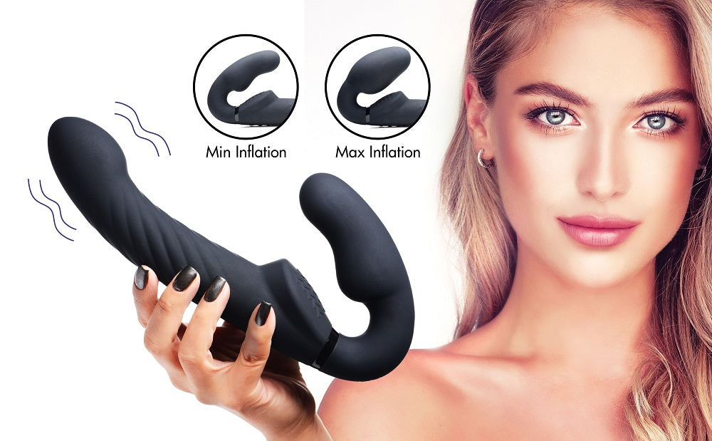 Ergo-Fit Twist Inflatable Vibrating Silicone Strapless Strap-on - Black – strap-on and harness, Silicone