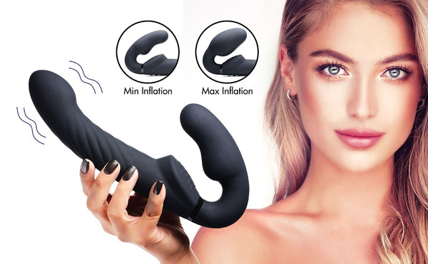 Ergo-Fit Twist Inflatable Vibrating Silicone Strapless Strap-on - Black – strap-on and harness, Silicone