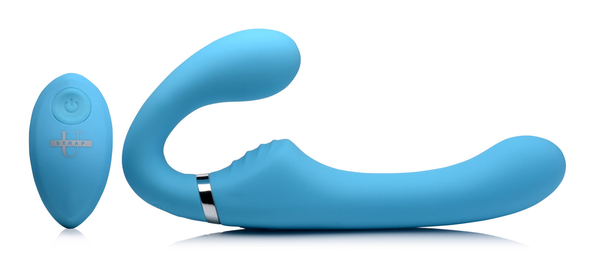 10X Vibrating Silicone Strapless Strap-on - Blue – strap-on and harness, Silicone (view 3)