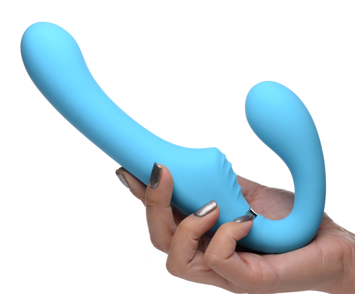 10X Vibrating Silicone Strapless Strap-on - Blue – strap-on and harness, Silicone (view 2)