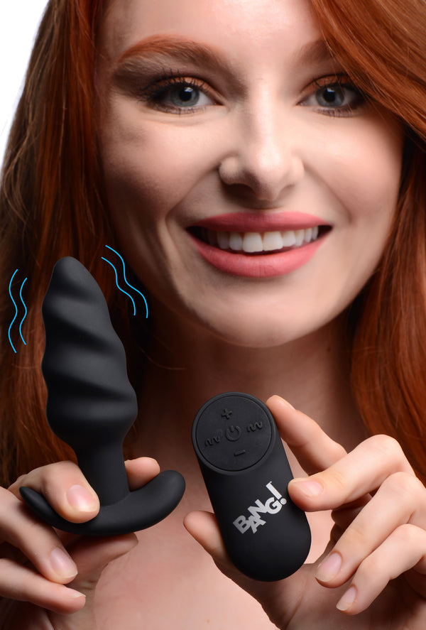 Remote Control 21X Vibrating Silicone Swirl Butt Plug - Black, Silicone