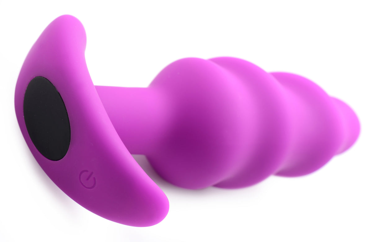 Remote Control 21X Vibrating Silicone Swirl Butt Plug - Purple, Silicone (view 5)