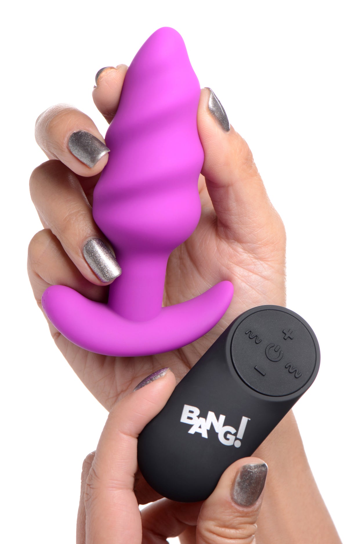 Remote Control 21X Vibrating Silicone Swirl Butt Plug - Purple, Silicone (view 3)