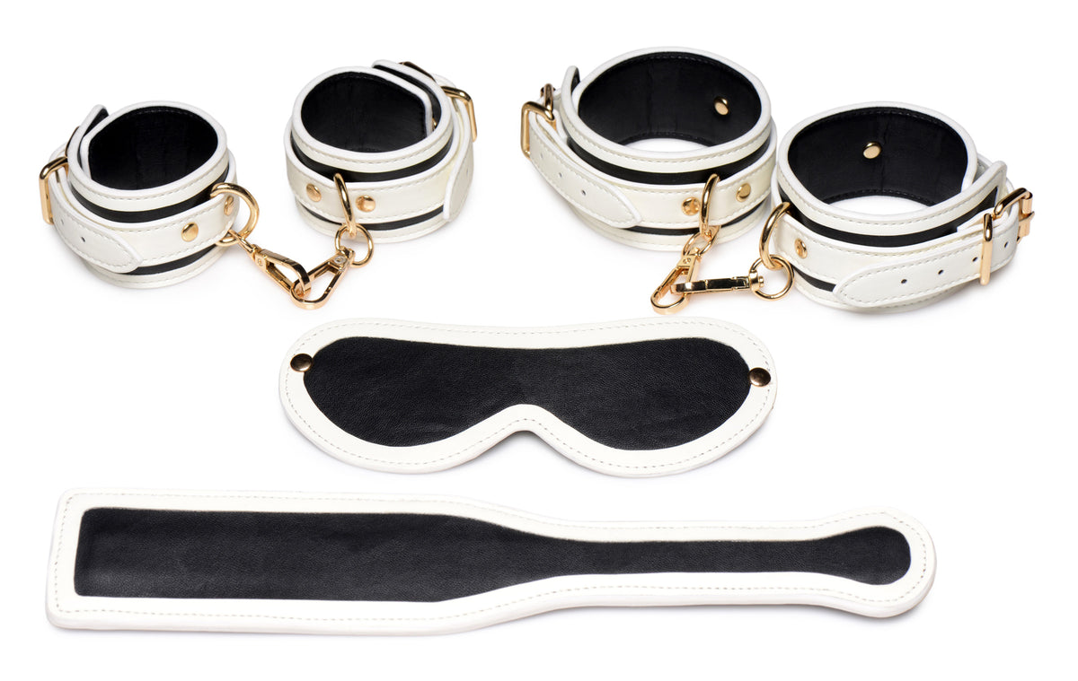 Kink in the Dark Glowing Cuffs Blindfold and Paddle Bondage Set – impact play, Metal (view 3)