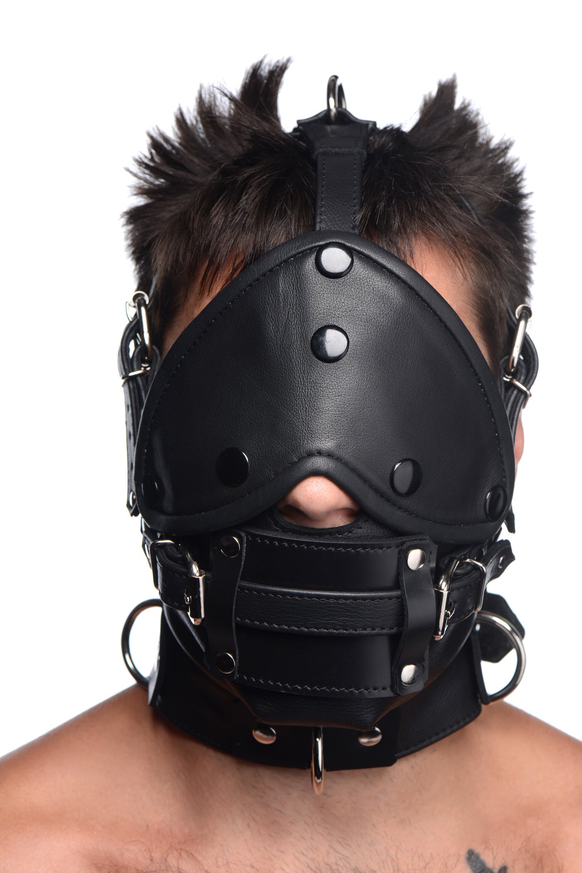 Leather Head Harness with Removeable Gag, Metal (view 2)