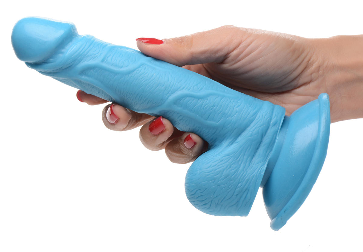6.5 Inch Dildo with Balls - Blue, PVC (view 3)
