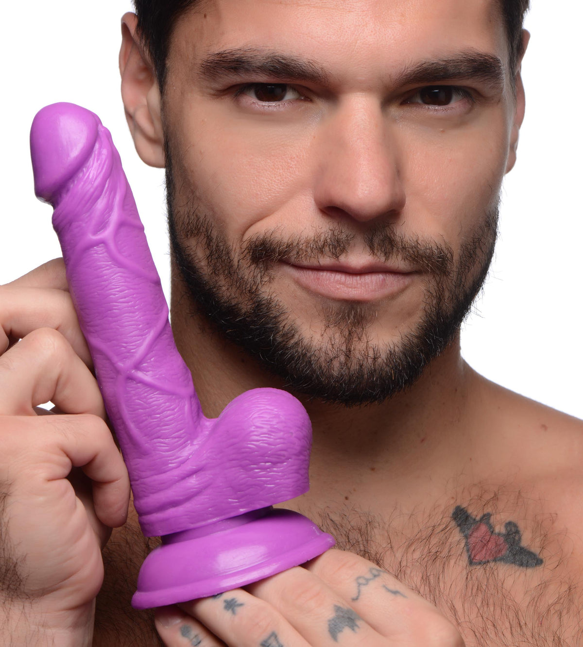 6.5 Inch Dildo with Balls - Purple, PVC (view 2)