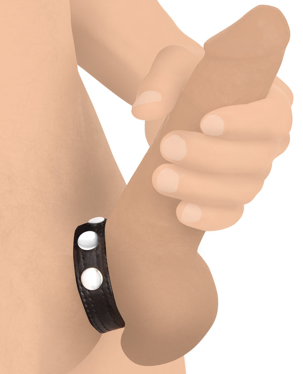 Leather Speed Snap Cock Ring - Black, Metal