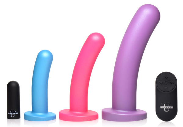 Triple Peg 28X Vibrating Silicone Dildo Set with Remote Control, Silicone