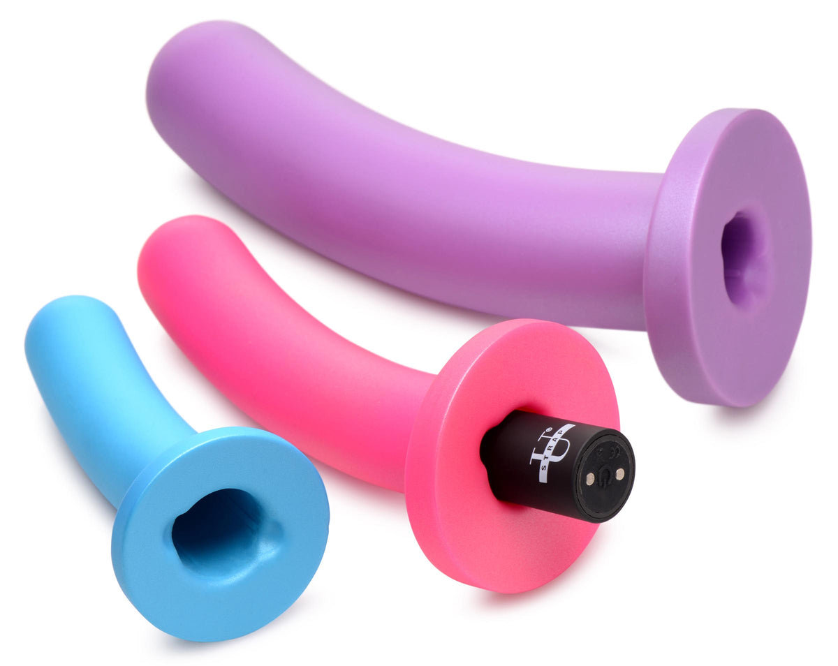 Triple Peg 28X Vibrating Silicone Dildo Set with Remote Control, Silicone (view 2)